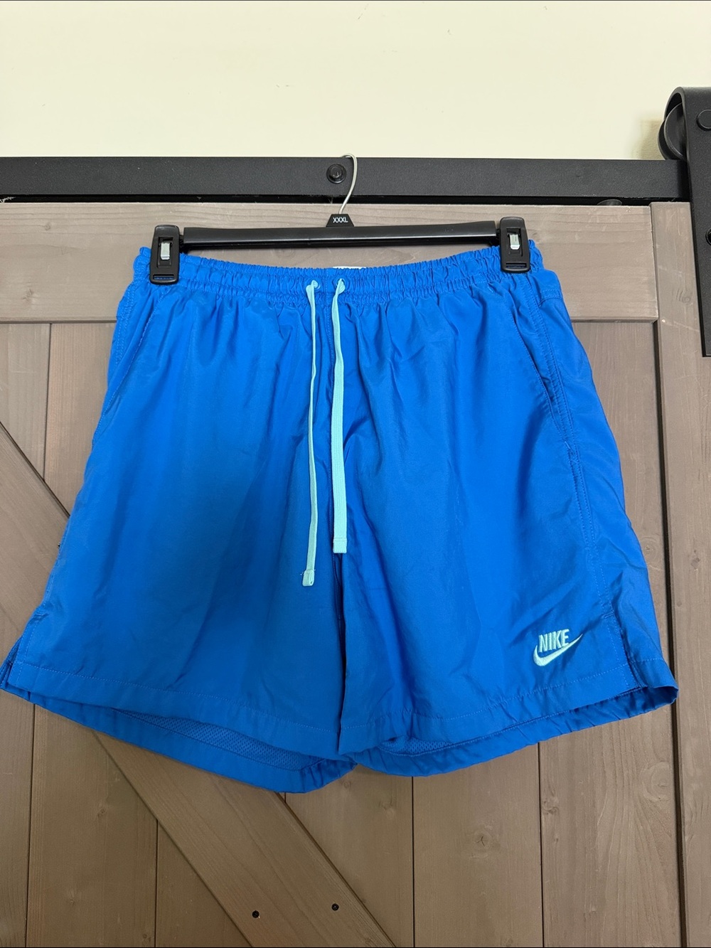 Nike Men's Bright Blue Athletic Shorts with Light Blue Drawstring